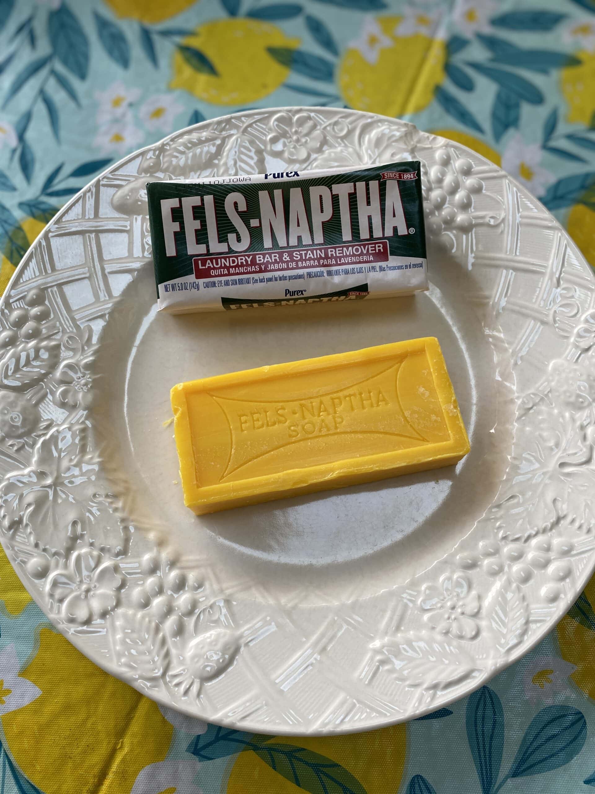 fels naptha soap on plate for laundry detergent