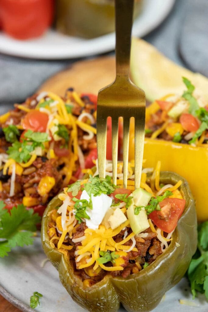 Finished Peppers on Plate with Fork