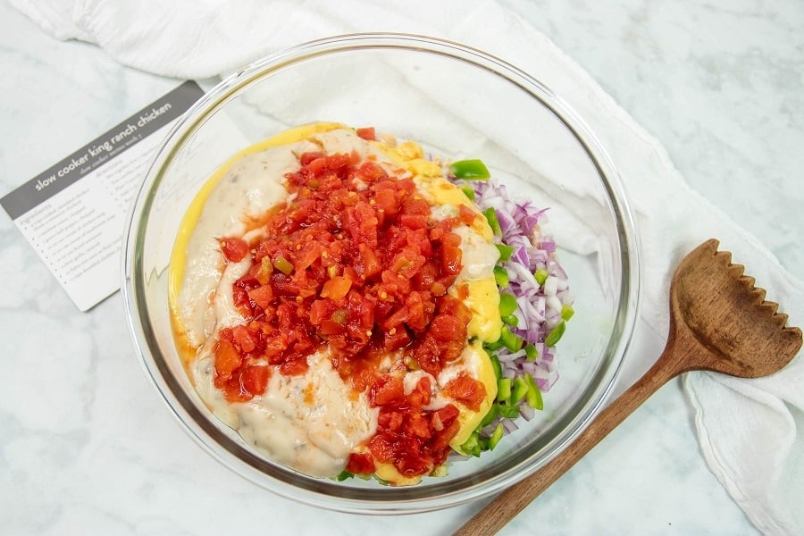 King Ranch Chicken Casserole Ingredients in Mixing Bowl