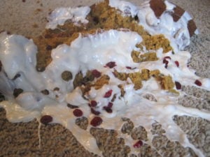 dropped pumpkin cake on the floor with icing spilled
