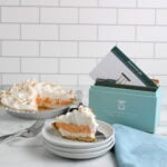Dreamsicle Pie on plate with recipe box