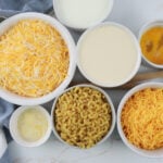 Slow Cooker Macaroni and Cheese Ingredients in White Bowls