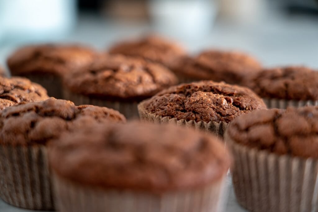 Raisin bran muffins in pan
