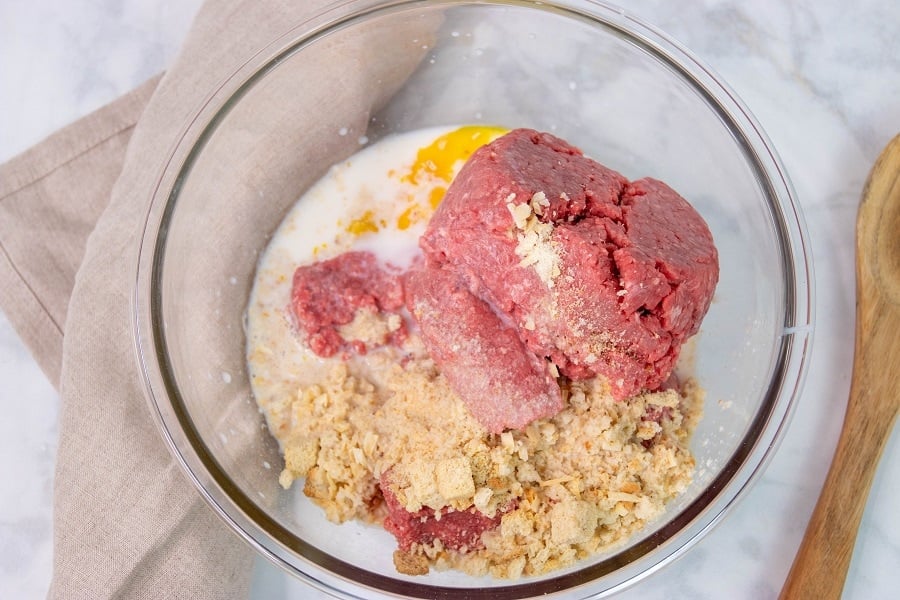 meatloaf ingredients in bowl before mixing