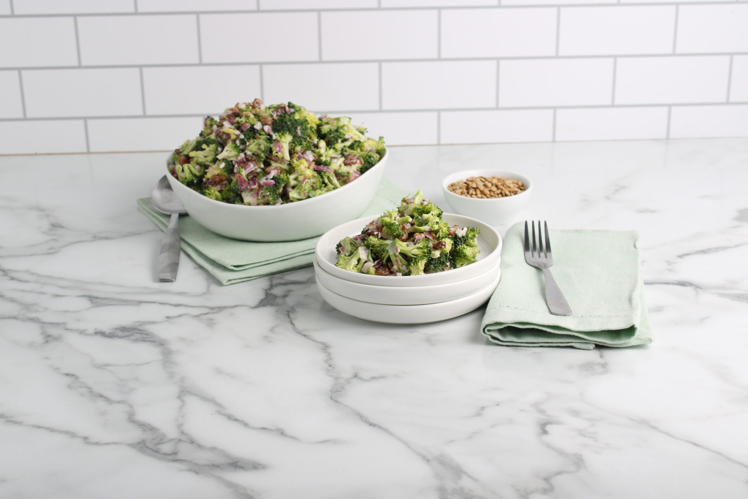 Sweet and Savory Broccoli Salad Finished recipe in bowls