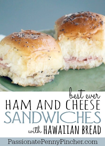 These Hawaiian bread ham and cheese sandwiches are the BEST EVER little sandwiches! You can't go wrong with these little pint-sized snacks. Pack them for lunch or have them for a quick dinner on the go!