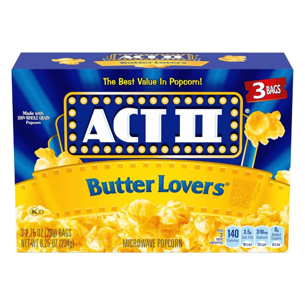 Act II Butter Lovers Microwave Popcorn, 2.75 oz., 3 ct Bags Act II Butter Lovers Microwave Popcorn, 2.75 oz., 3 ct Bags