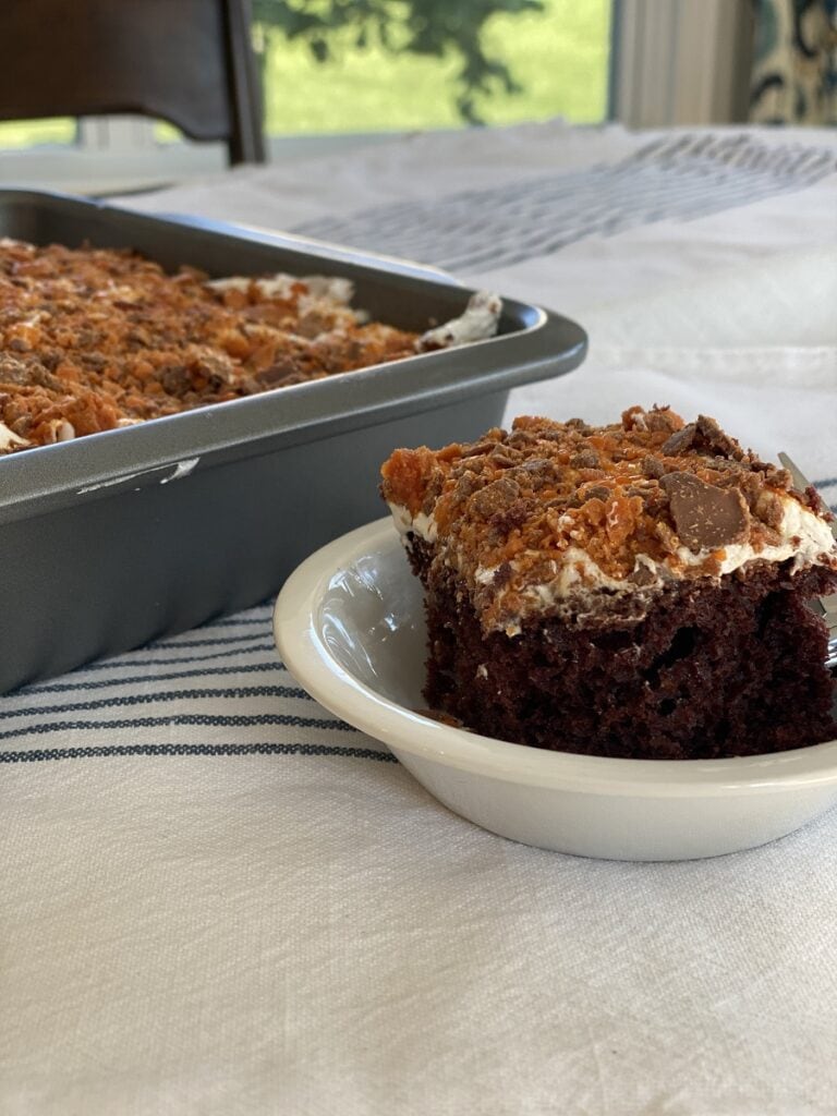 Butterfinger Cake Recipe Finished in Bowl