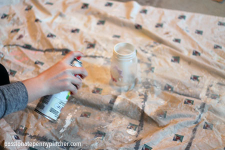 Spray Painting Mason Jar