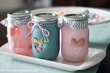 Mason Jar Valentine Craft Painted and Filled