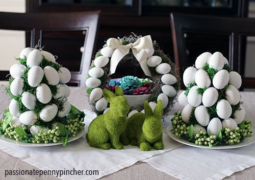 Easter Egg Wreath with Easter Egg Topiaries as Centerpieces