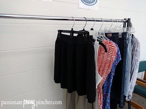 clothing on dressing room rack