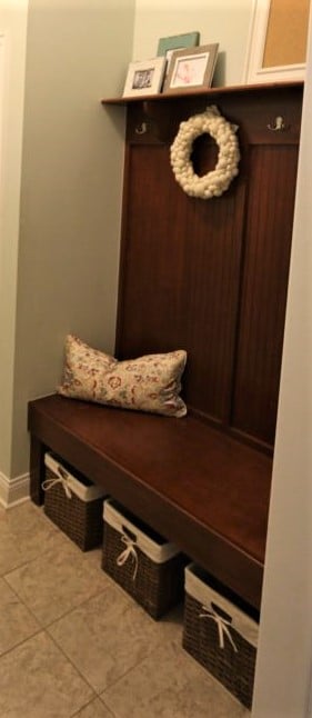 Mudroom After Finished Product Clean with Wreath and Pillow