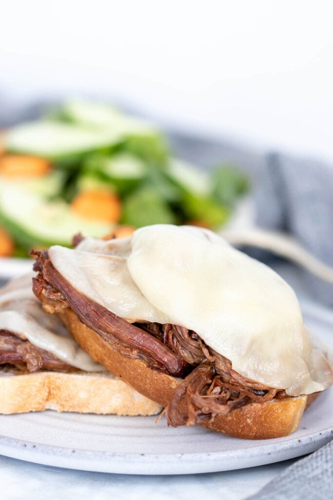 Open Faced Roast Beef Sandwich on Plate with Salad