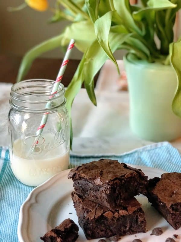 Brownies with milk in mason jar