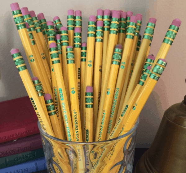 yellow pencils in jar