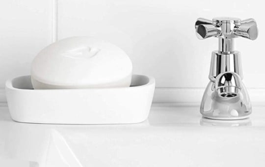 Dove Beauty Bar Soap in soap dish on sink