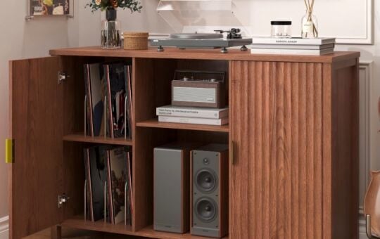 BROTTAR Mid Century Modern Record Player Stand with Vinyl Storage