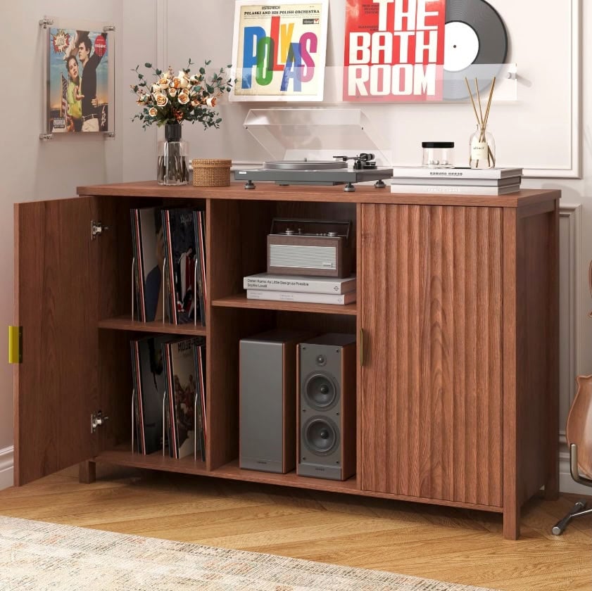 BROTTAR Mid Century Modern Record Player Stand with Vinyl Storage