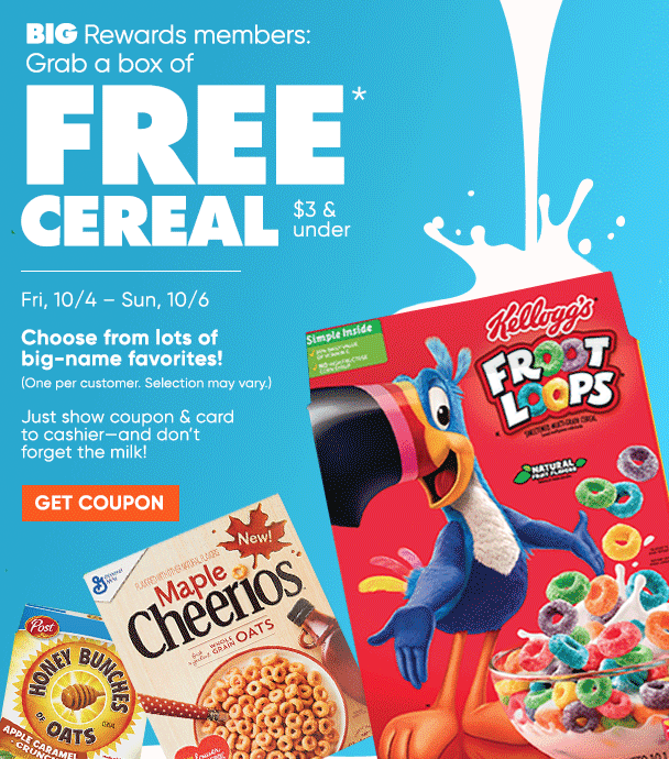 Big Lots Rewards Members FREE Box of Cereal!