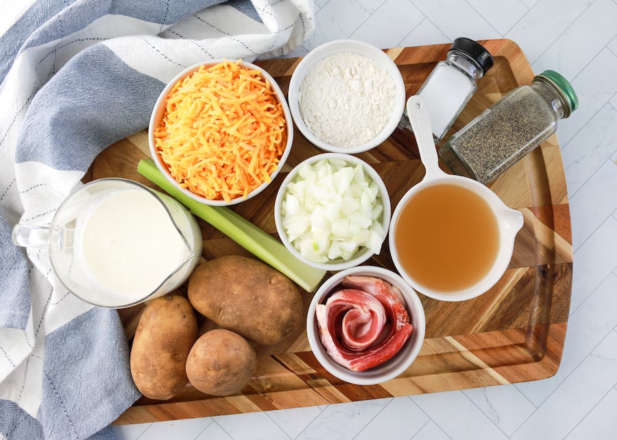 Potato Soup Ingredients in Bowls