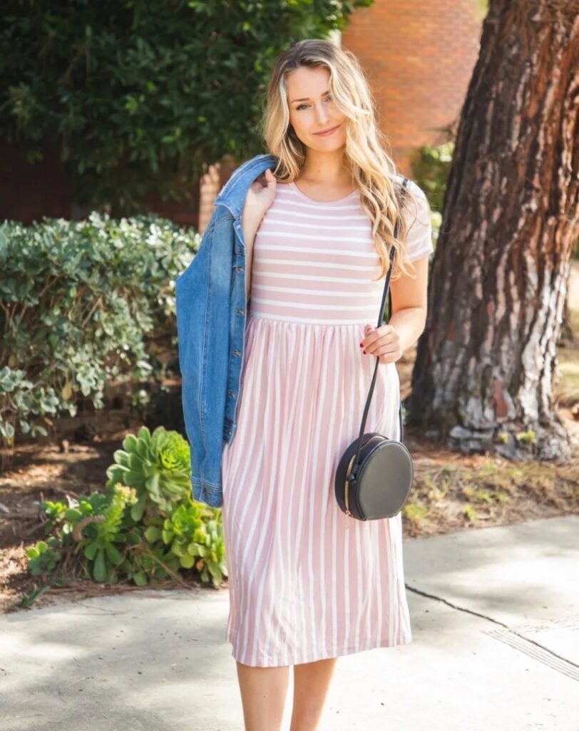midi dress with denim jacket