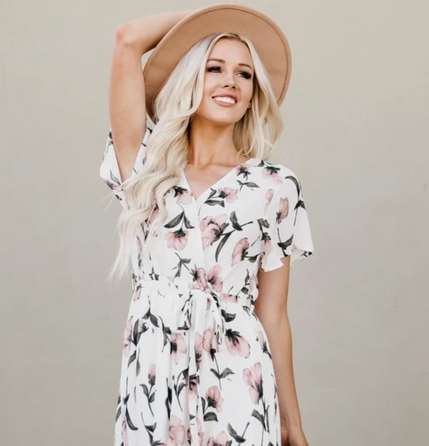 maxi dress styled with hat 