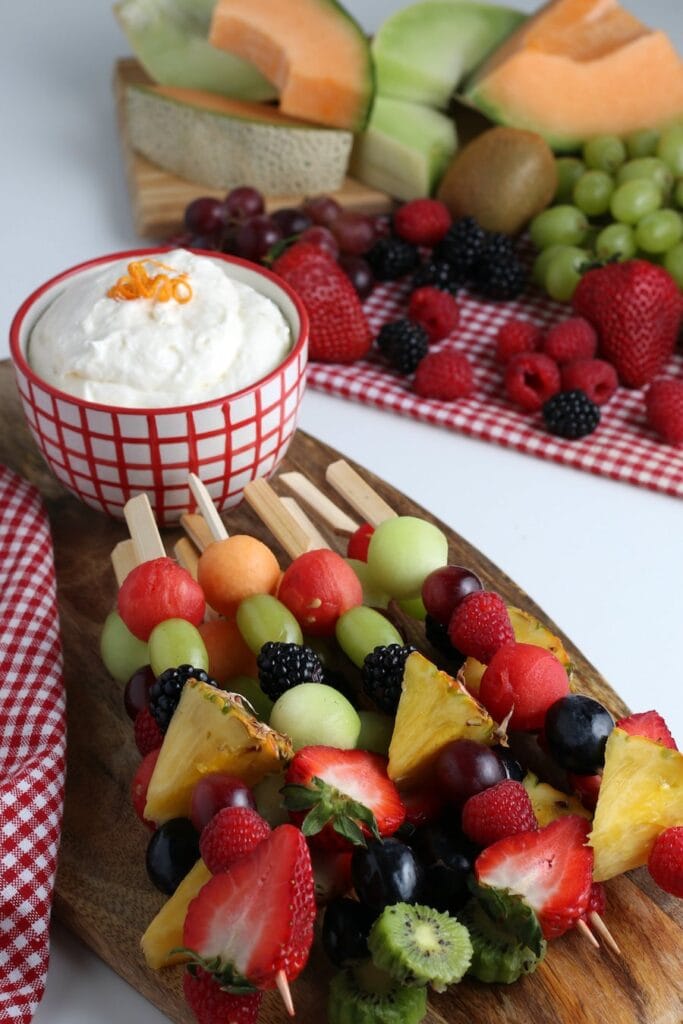 Rainbow Fruit Kabobs and Fruit Dip (just 3 ingredients)