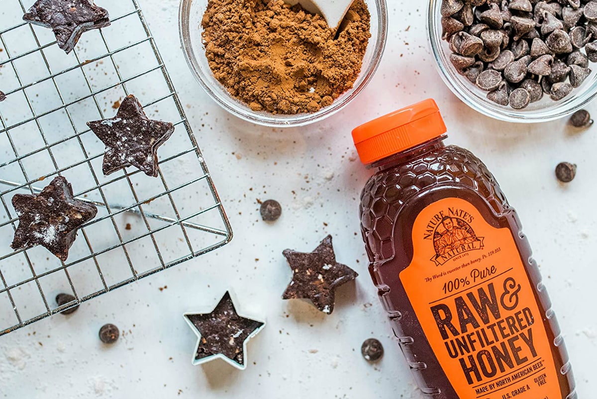 bottle of honey on counter