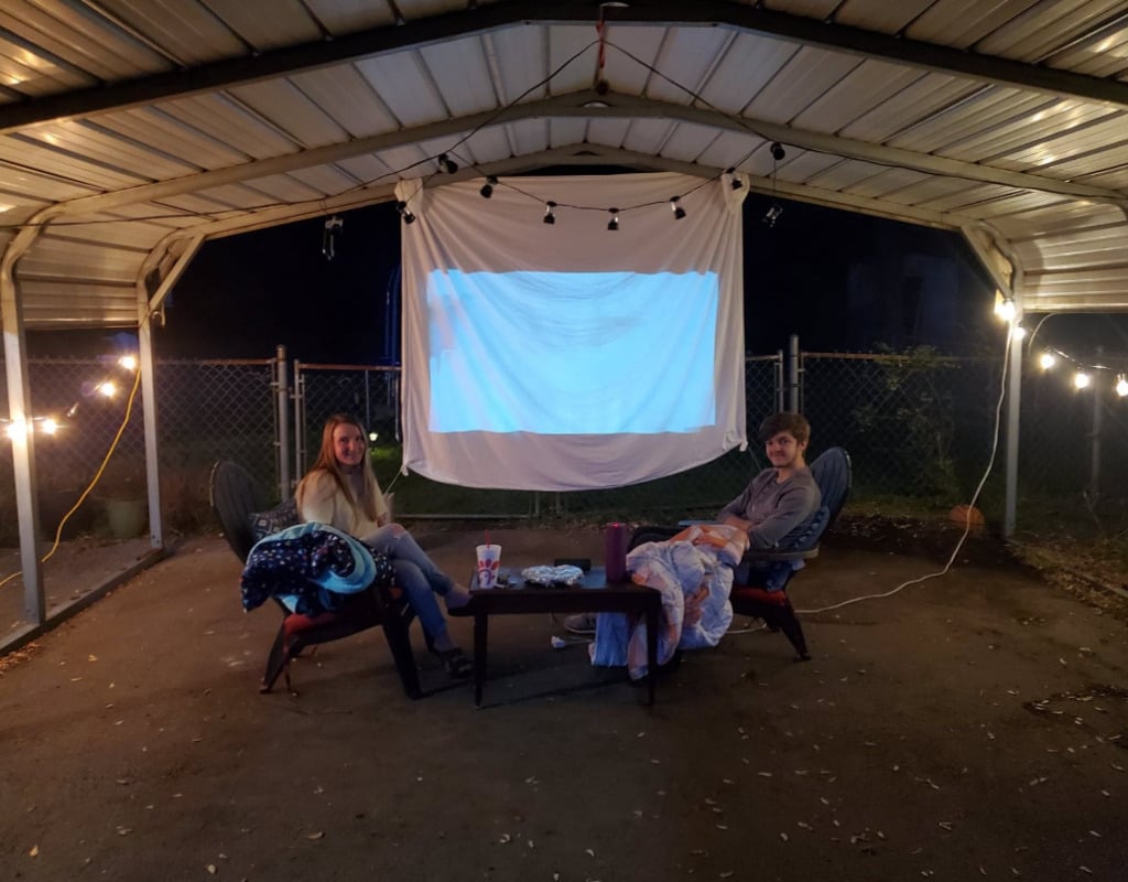 family movie night with projector 