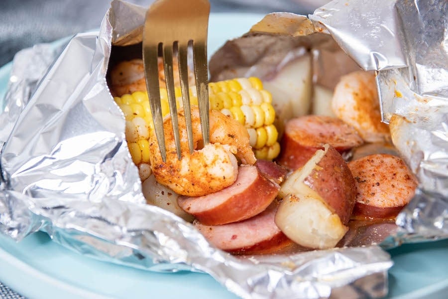 Shrimp and Sausage cooked in foil 
