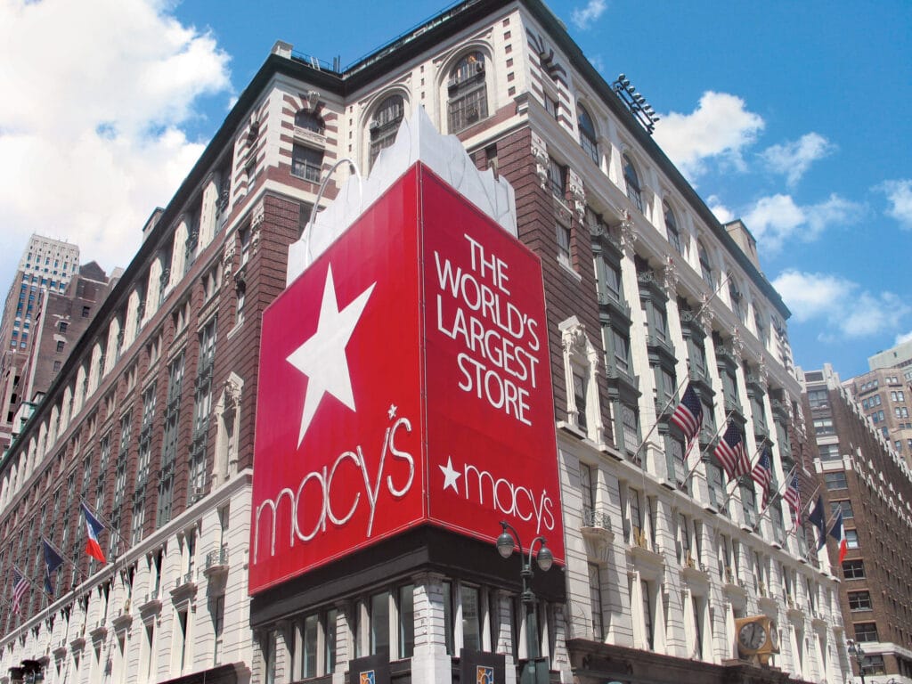 macy's storefront sign in city