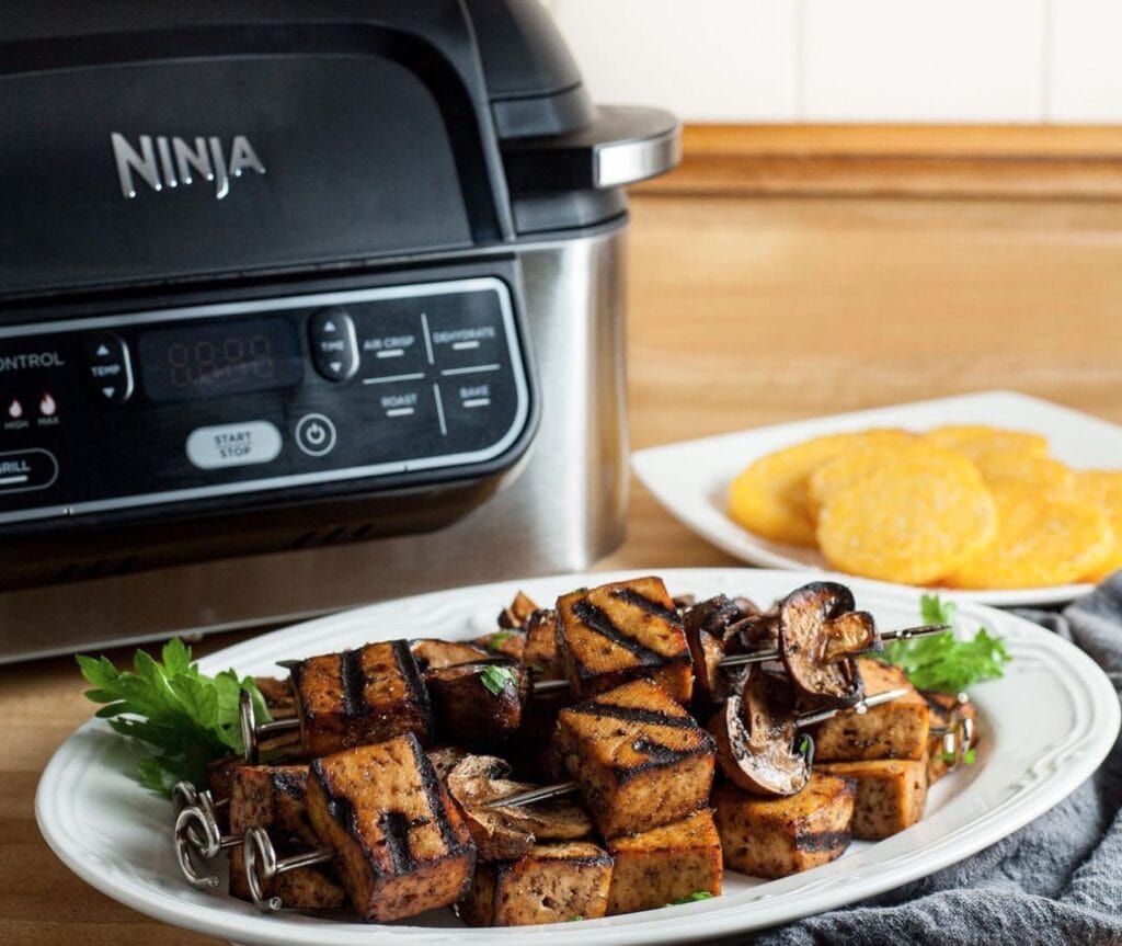 Ninja foodi sale with skewers on plate