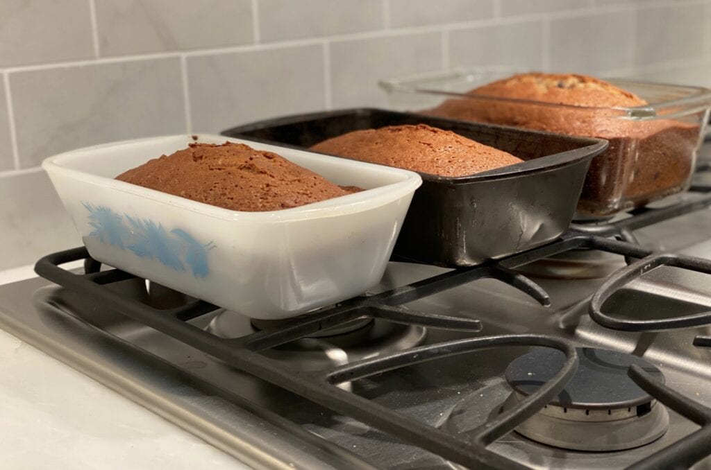 easy pumpkin bread loaves cooling on stove 