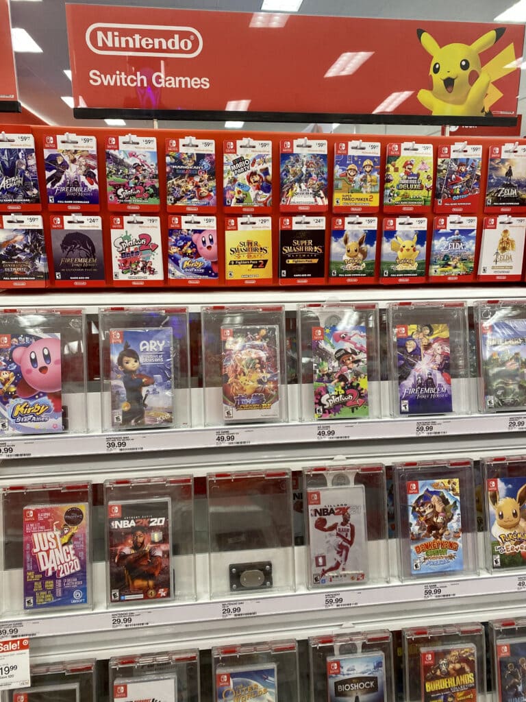 nintendo switch games on display in store