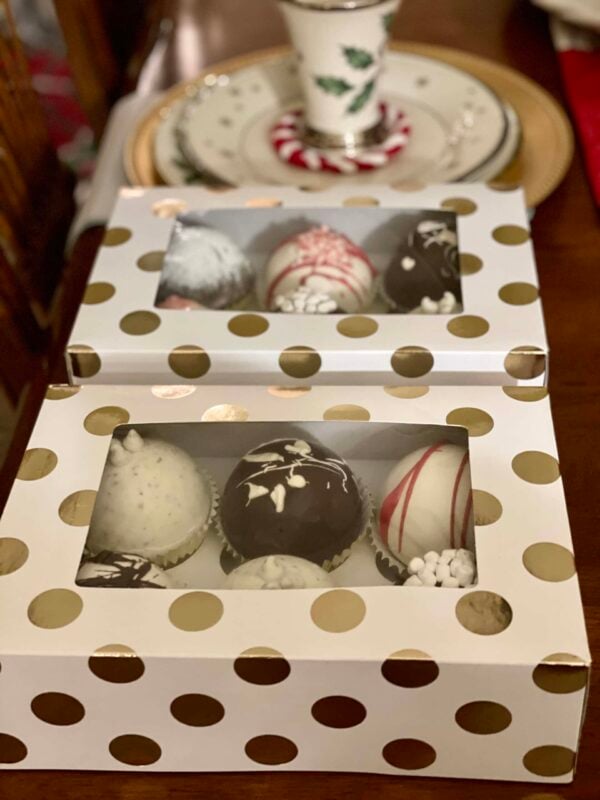 Christmas Hot Chocolate Bombs packaged in gift boxes