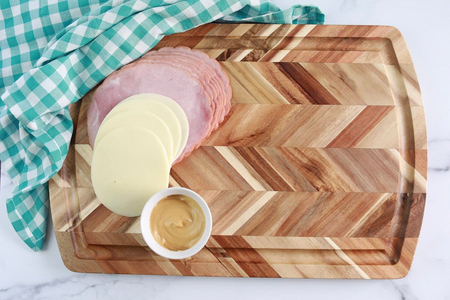 Ham and Cheese Slilders Ingredients on board