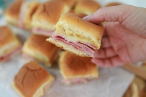 Ham and Cheese Slilders in Hand