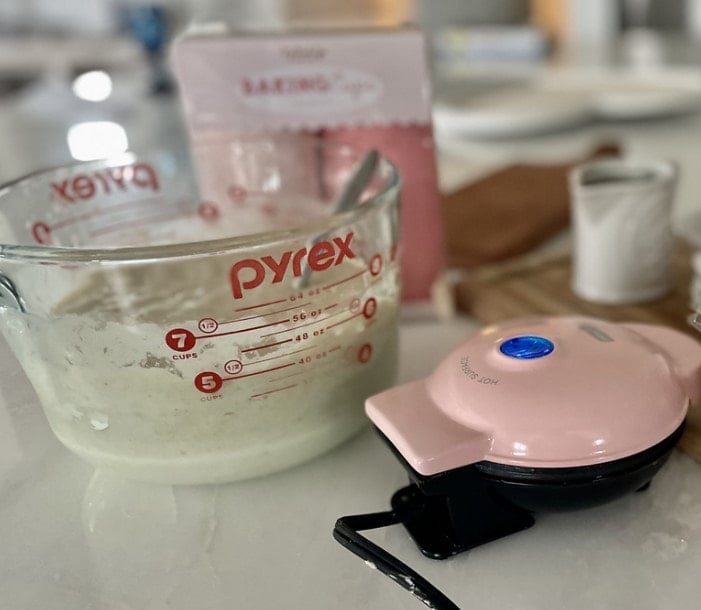 waffle batter in mixing bowl