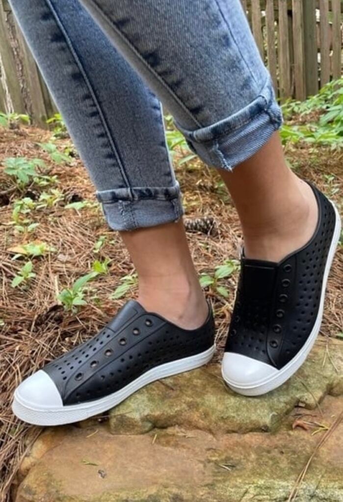 black and white water shoes