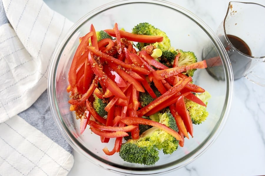 One Pan Asian Steak Marinade with Veggies in a bowl