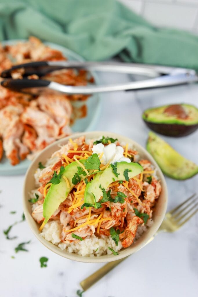 Cilantro Lime Chicken Bowls finished with avocado and cilantro