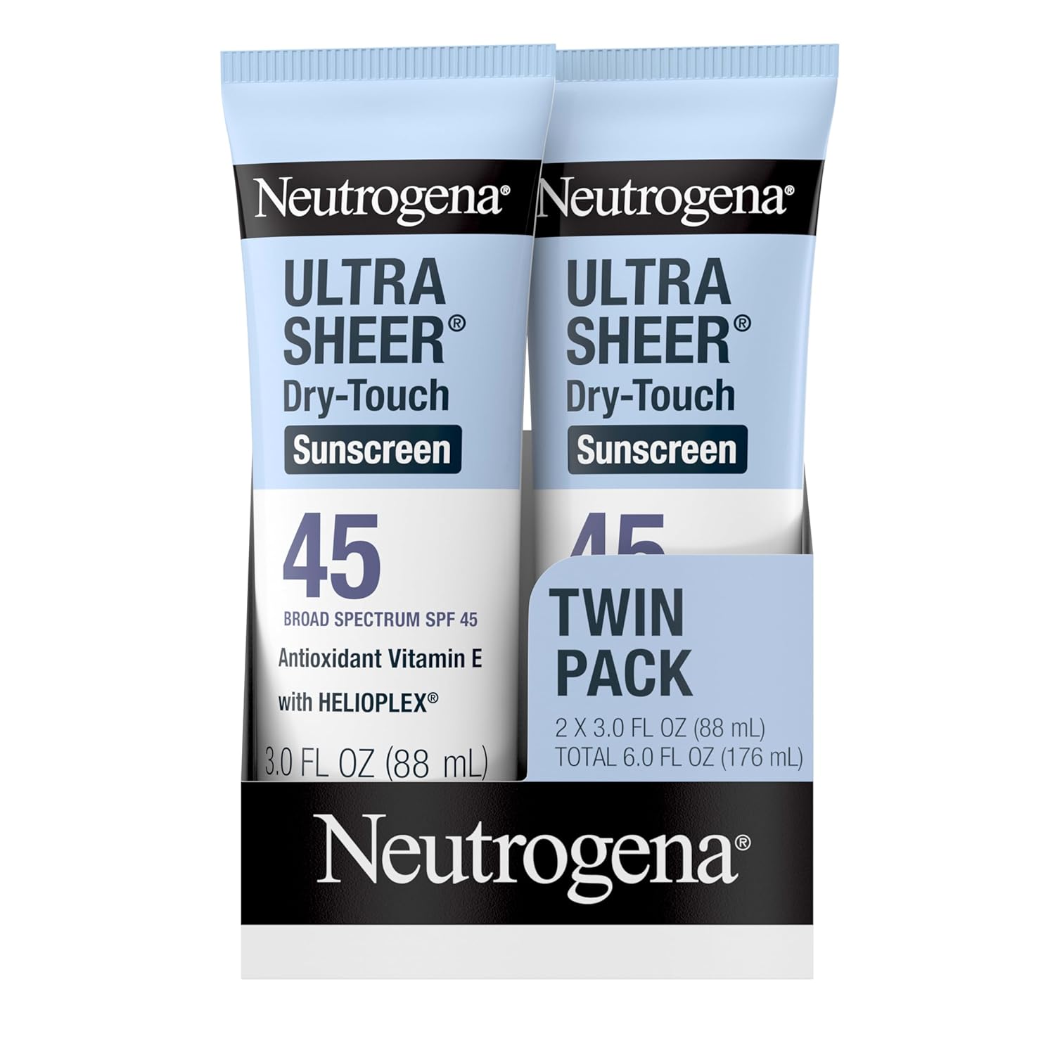 Neutrogena Ultra Sheer Dry Touch Sunscreen For Face & Body, SPF 45 Broad Spectrum UVA:UVB Protection, Lightweight Water Resistant & Non Greasy, Travel Size Sunscreen, 3 fl. oz 2 pack