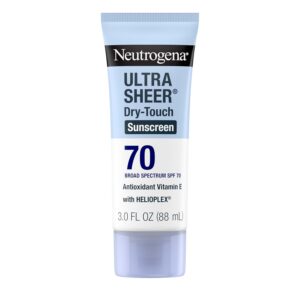 Neutrogena Ultra Sheer Dry Touch Sunscreen Lotion SPF 70, Broad Spectrum, Water Resistant 80 Min, Oil Free, Oxybenzone Free, Non Comedogenic, Matte Finish