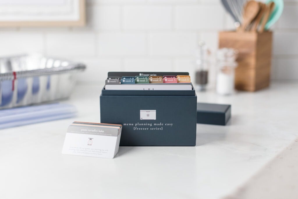 2021 Freezer Menu Box open with baby cards on counter