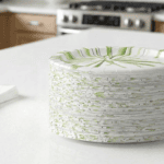 Amazon Basics Everyday Disposable Paper Plates, 8.62 Inch, Microwave Safe, Cut Resistant, Soak Proof, 100 Count, Packaging May Vary
