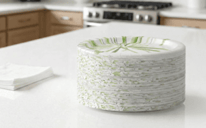 Amazon Basics Everyday Disposable Paper Plates, 8.62 Inch, Microwave Safe, Cut Resistant, Soak Proof, 100 Count, Packaging May Vary