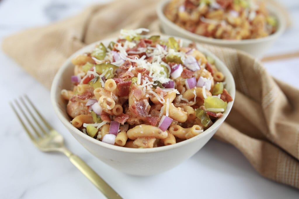 Bacon Cheeseburger Casserole Finished in Bowl