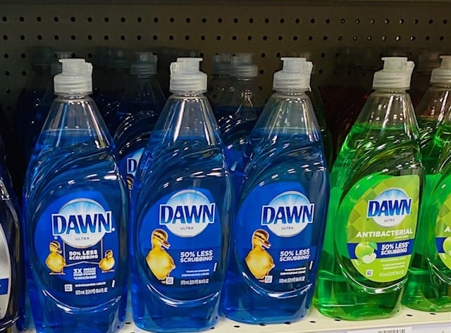 Dawndishsoap19 oz blue dawn dish soap on counter