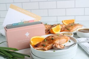 Orange Glazed Grilled Salmon with fish on fork